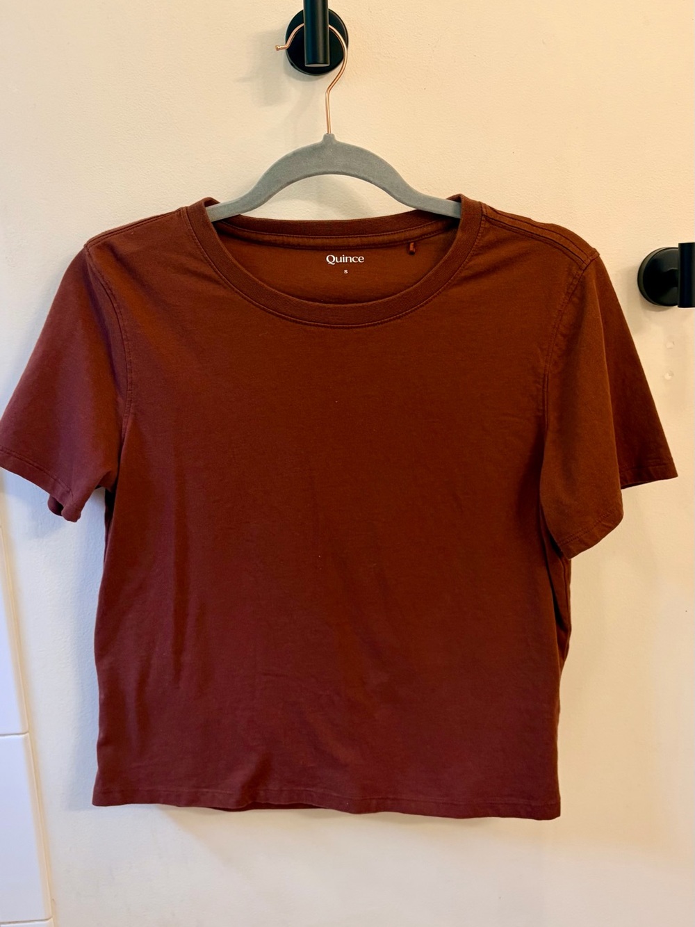 QUINCE t-shirt cotton short sleeve crewneck brown small